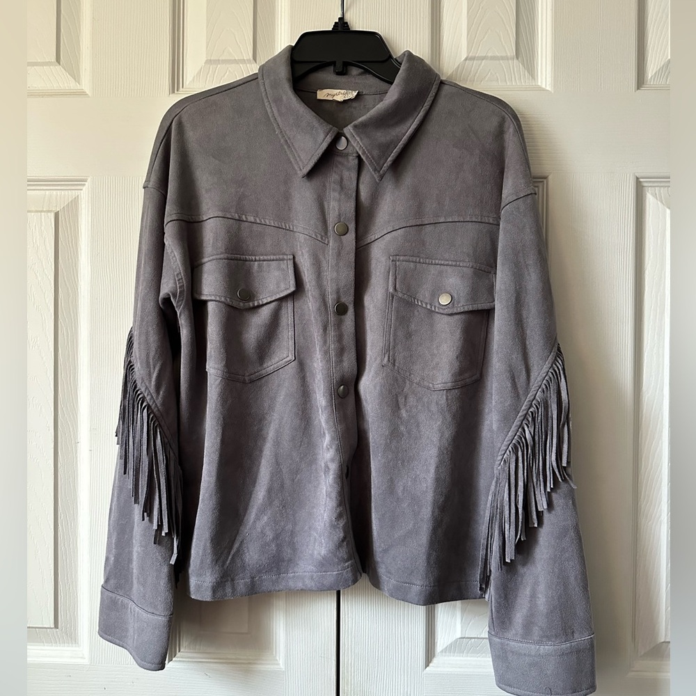 Mystree Faux Suede Fringe Jacket